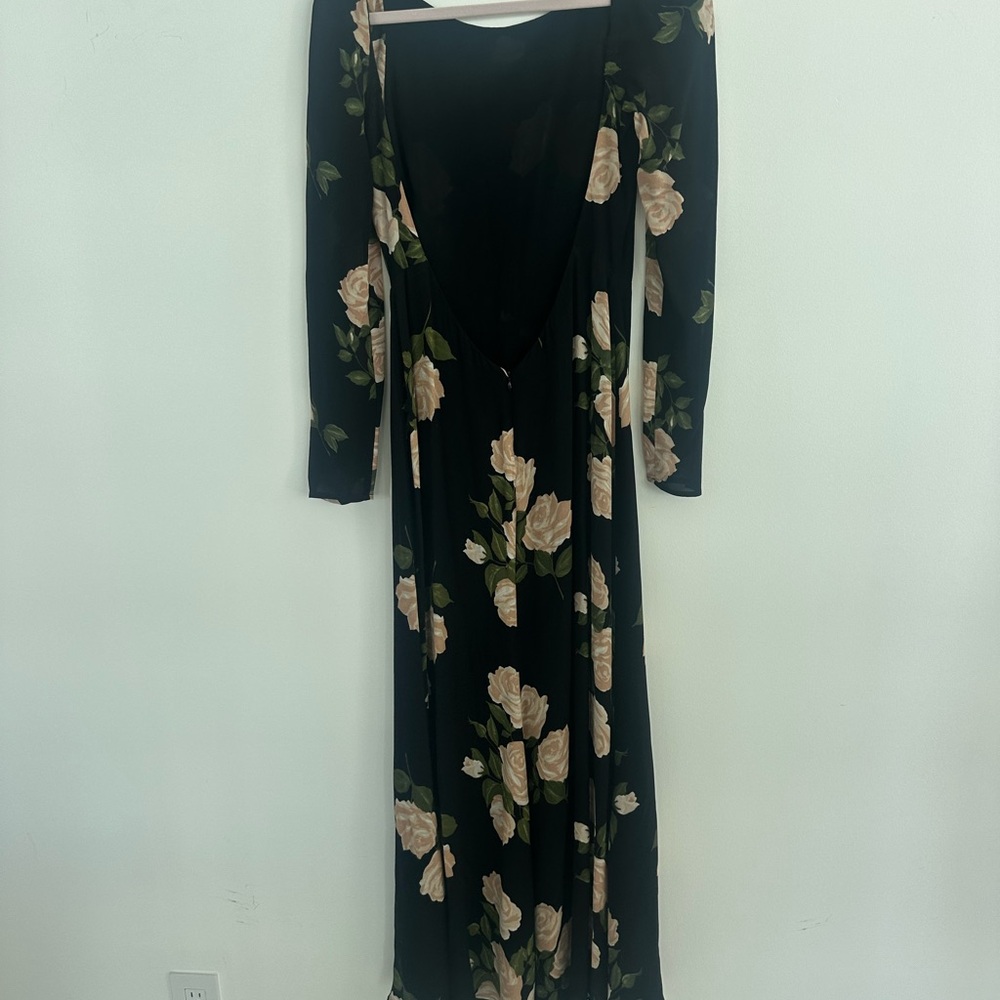 Floral Long Sleeve Black Dress